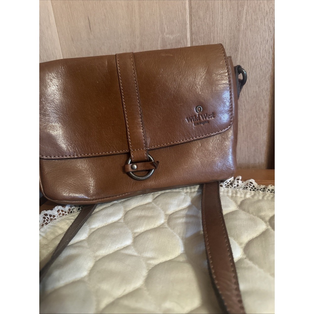 Wild West Los Angeles Brown Leather Crossbody Bag Flap Closure Adjustable Strap